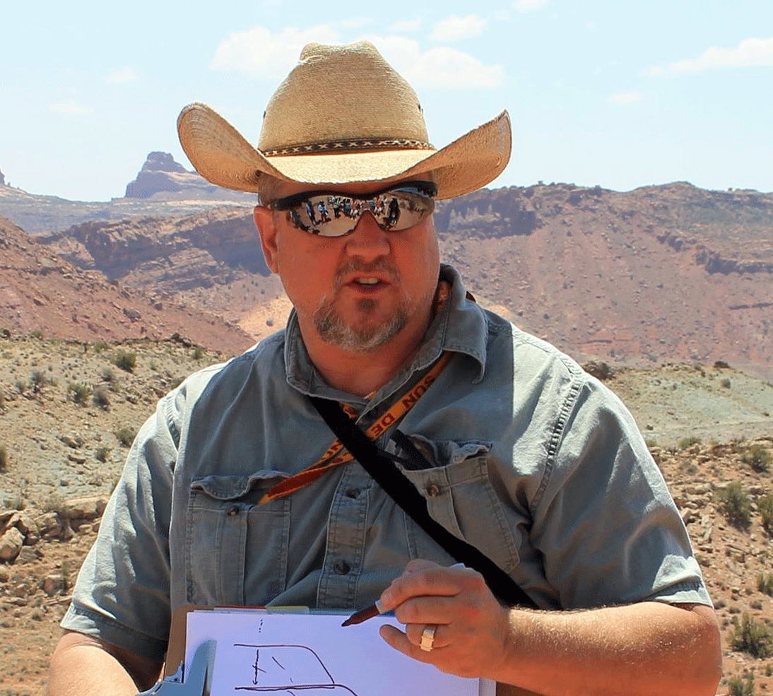 Steven Semken teaching geology in the field at Monument Valley, Navajo Nation, Arizona-Utah.