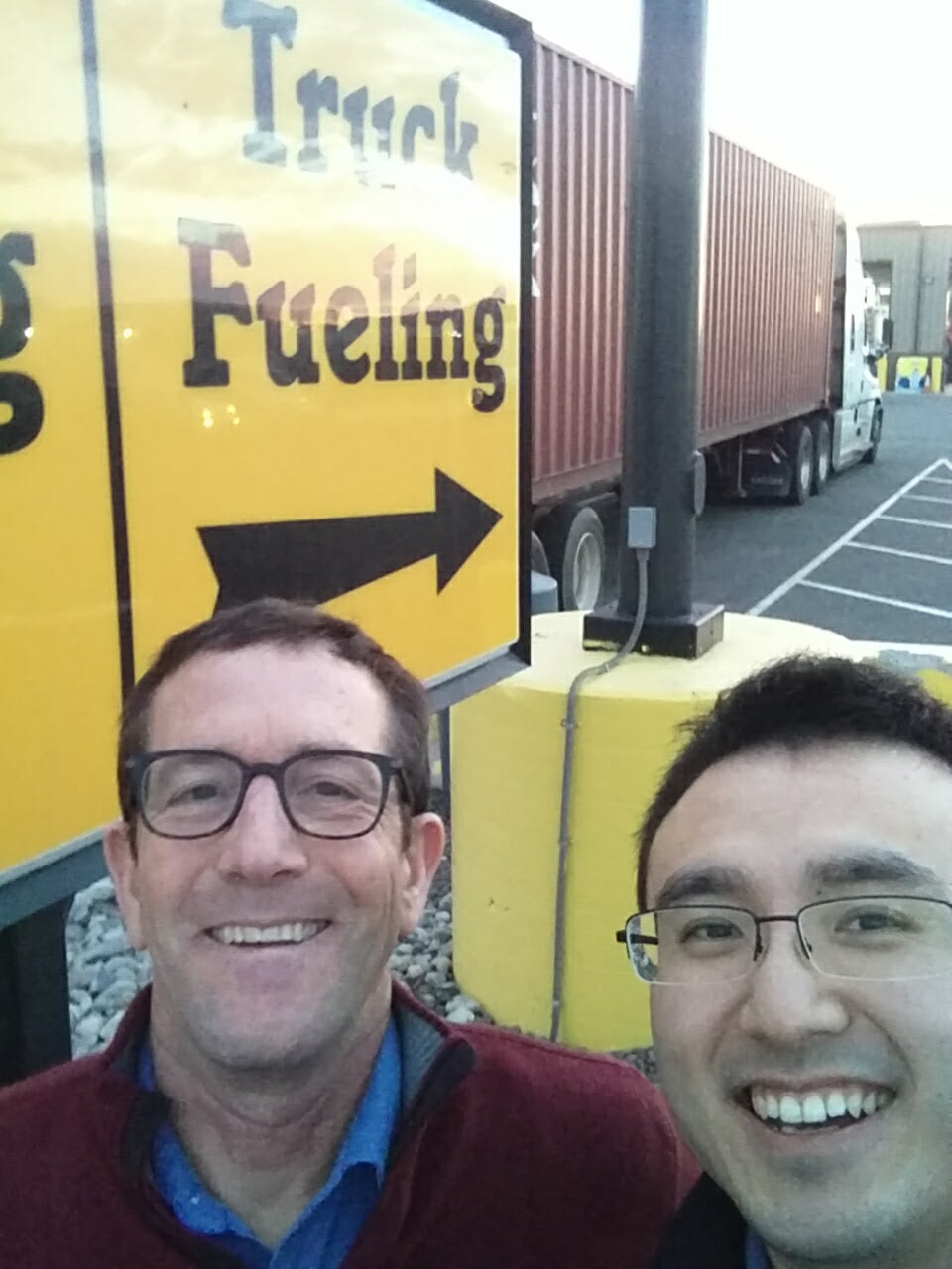 Fieldwork with post-doc Fangwu Wei at CNG Truck Stop