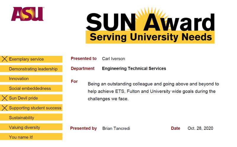 October 2024 - ASU Sun Award