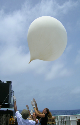 Image of an ozonesonde launch during an AEROSE field campaign in the tropical Atlantic Ocean