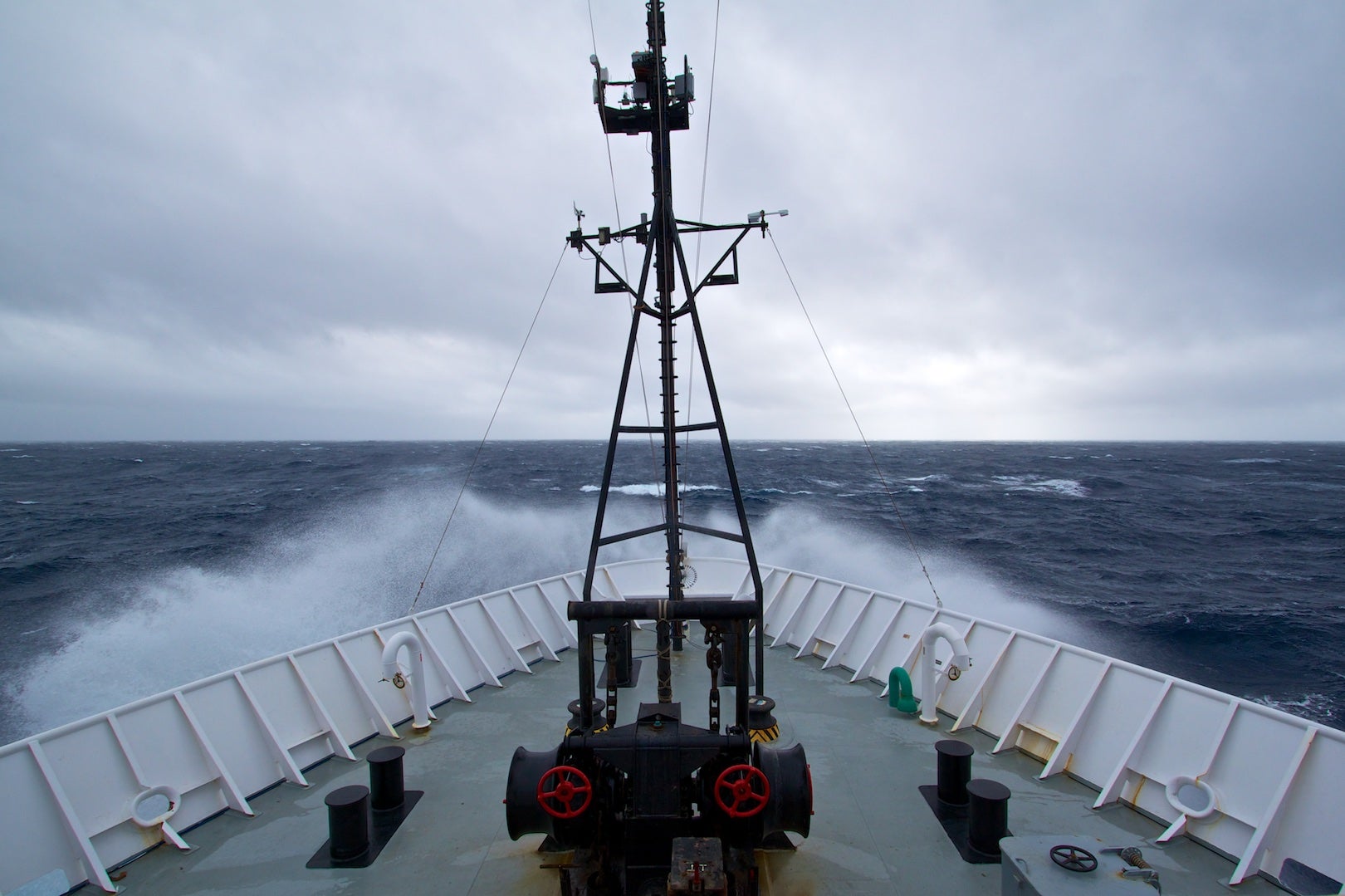 Image of the bow of the NOAA Ronald H. Brown crashing into a wave